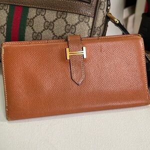 HERMES Bearn Brown Calf Leather Long Bifold Wallet